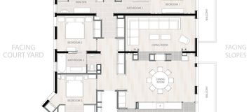 Trois chambres avec salle de bain attenante à Courchevel   